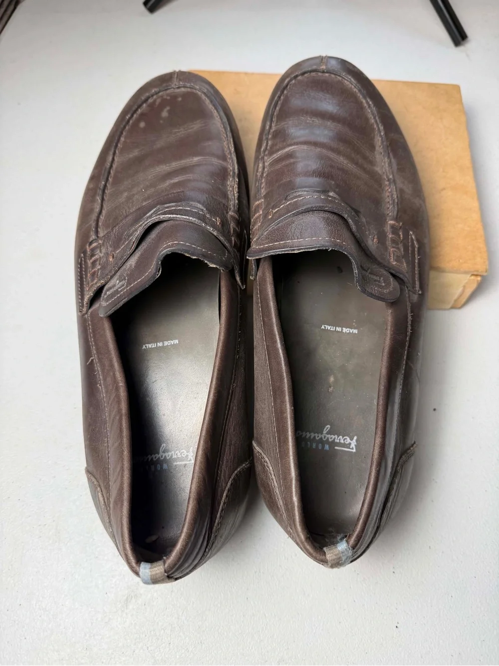 Ferragamo Sz 13 Brown leather loafers with a vintage vibe  #formal